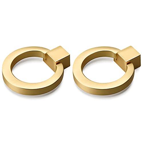 Dannisly Cabinet Knobs Gold Drawer Ring Pulls 1.57" Diameter Single Hole Zinc Alloy Round Cabinet Handles Bathroom Cabinet Hardware, Pack of 2 - Image 1
