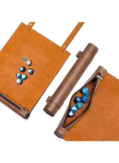 2 In 1 Dice Rolling Mat & Zippered Dice Holder Dice Tray Compatible With Dnd Polyhedral Dice Dungeons And Dragon (Brown)