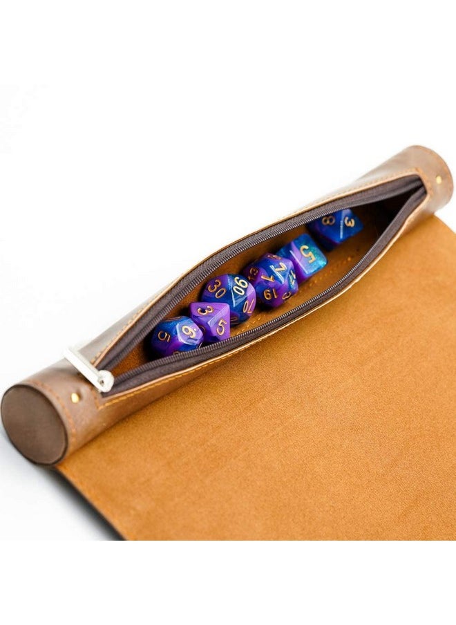 cusdie 2 In 1 Dice Rolling Mat & Zippered Dice Holder Dice Tray Compatible With Dnd Polyhedral Dice Dungeons And Dragon (Brown)  - Image 4