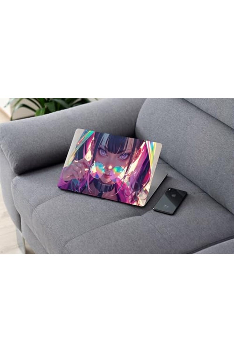 ALAYRA Anime Girl Glasses, Laptop Skin Glossy Sticker Decal,13.3 14 15 15.4 15.6 Inch Laptop Universal Vinyl Skin Sticker Cover,Dustproof, Waterproof,Decal Protector With Free 2 Wrist Pads - Image 3