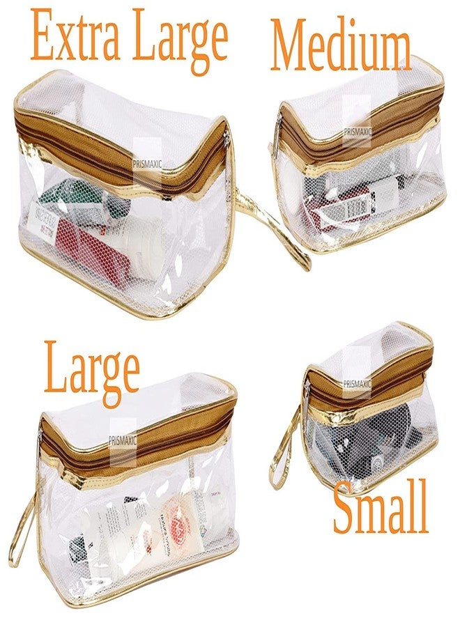 STACKRAID Transparent Cosmetic Storage Pouch, Travel Toiletry Bag Pouch, Vanity Pouch, Makeup Cosmetics kit Jewellery Organizer Jewelry Kit Pouch (1 Set of 4 Pouch)(GOLD) - Image 3