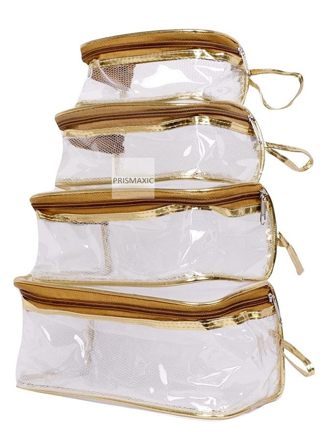 STACKRAID Transparent Cosmetic Storage Pouch, Travel Toiletry Bag Pouch, Vanity Pouch, Makeup Cosmetics kit Jewellery Organizer Jewelry Kit Pouch (1 Set of 4 Pouch)(GOLD) - Image 1