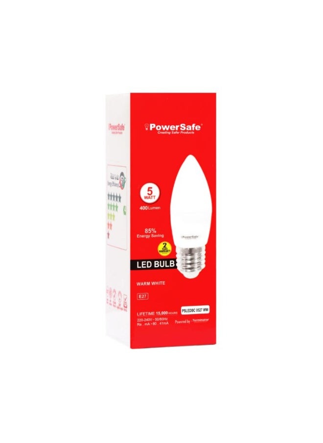 Terminator PowerSafe LED Candle Bulb 5W Warm White E27, 400 Lumen, 3000K, 85% Energy Saving, 15,000 Hours Lifespan, with Surge Protection, ESMA Approved  - Image 2