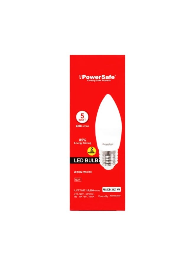Terminator PowerSafe LED Candle Bulb 5W Warm White E27, 400 Lumen, 3000K, 85% Energy Saving, 15,000 Hours Lifespan, with Surge Protection, ESMA Approved  - Image 3