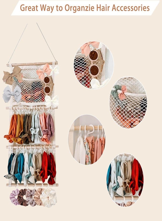 حامل ربطات شعر، منظم ربطات شعر للفتيات الصغيرات، حامل ربطات شعر كبير السعة، منظم إكسسوارات شعر معلق على الحائط، ديكور غرفة نوم الفتيات الصغيرات (بيج) - Image 5