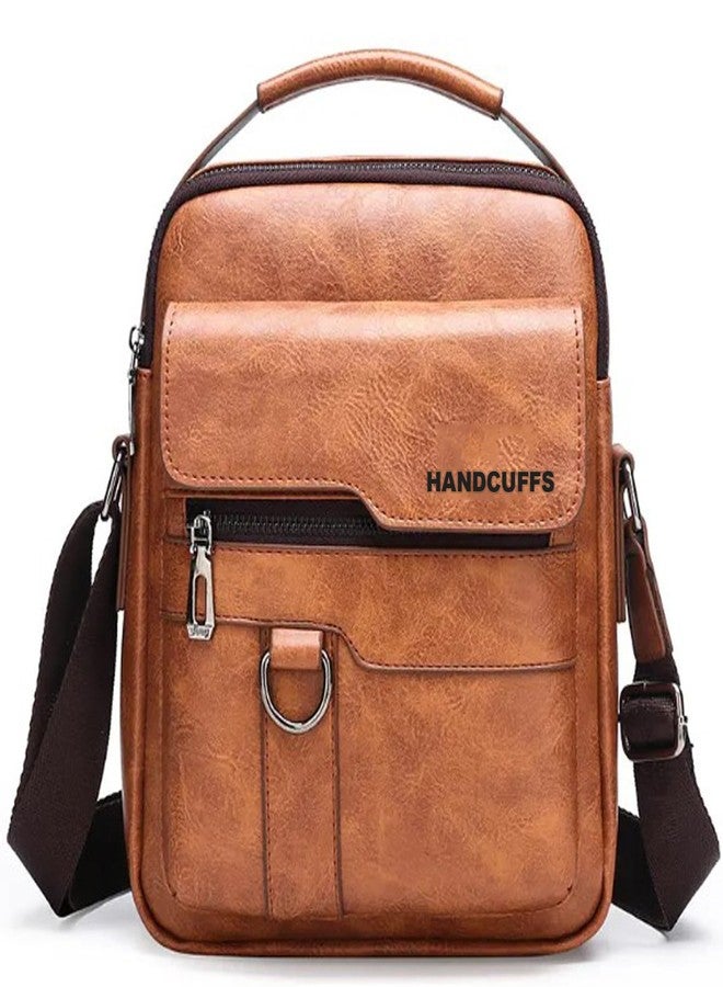 Handcuffs sling bag | PU Leather Cross Body bags | Travel Office Messenger | One Side Shoulder Satchel for Men With Adjustable Strap & Spacious Storage (Rust) - Image 1