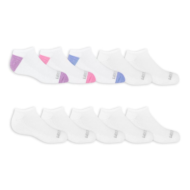 Fruit of the Loom Girls' Everyday Lightweight Sports No Show Socks (10 Pack), Assorted White, Medium (10.5-4) - Image 1
