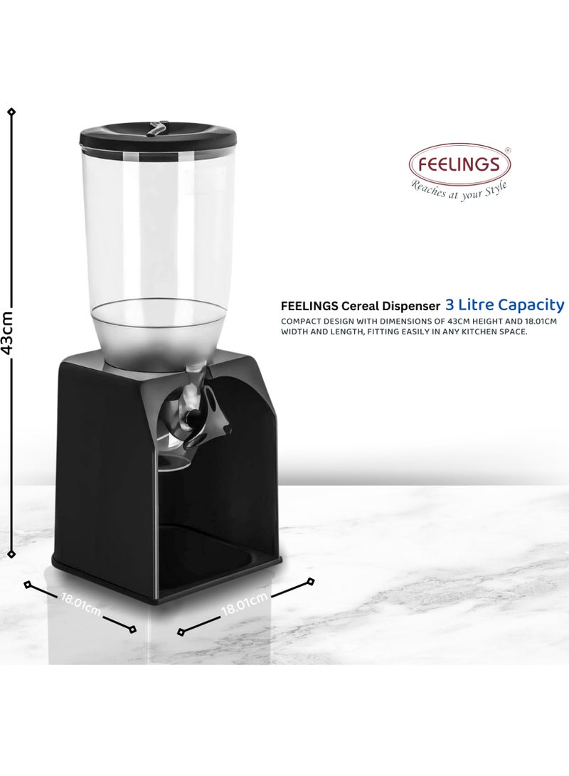 Feelings Cereal Dispenser Single 3 Litre | Dry Food Dispenser | Single Control | Candy Dispenser | Cereal Dispenser Countertop | Cereal Organizer size: 19x16.5x38 cm(Black)  - Image 3