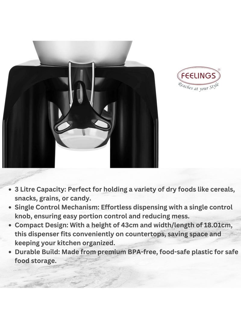 Feelings Cereal Dispenser Single 3 Litre | Dry Food Dispenser | Single Control | Candy Dispenser | Cereal Dispenser Countertop | Cereal Organizer size: 19x16.5x38 cm(Black)  - Image 4