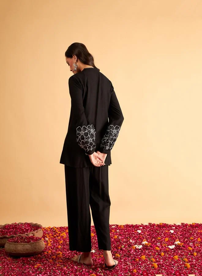 SASSAFRAS Floral Embroidered Sleeve Shirt and Pants Co-Ords
