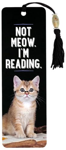 Peter Pauper Press Not Meow, I'm Reading Beaded Bookmark, Cardstock - Image 1