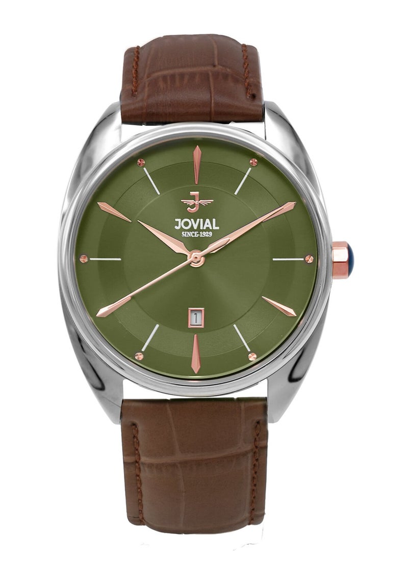 JOVIAL 5221 GSLQ 39 E Men's Watch, Green Dial, Quartz, Date Display, Leather strap,40mm - Image 1