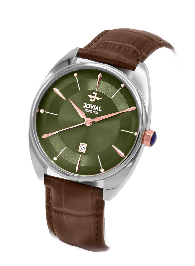 JOVIAL 5221 GSLQ 39 E Men's Watch, Green Dial, Quartz, Date Display, Leather strap,40mm - Image 2