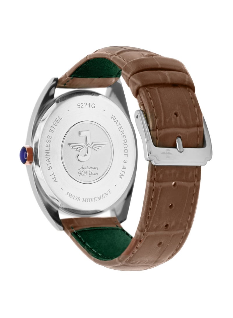 JOVIAL 5221 GSLQ 39 E Men's Watch, Green Dial, Quartz, Date Display, Leather strap,40mm - Image 3
