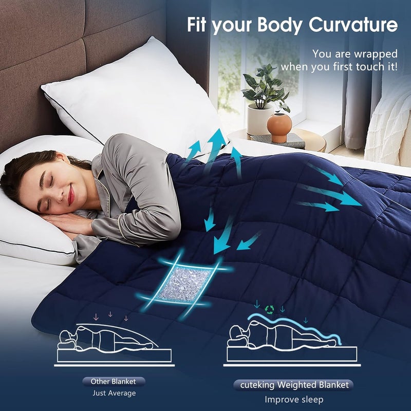 CuteKing Weighted Blanket for Adults(20lbs, 60"x80", Navy Blue) Heavy Blanket for 180-190lbs, Weighted Blanket for Cooling & Heating with Premium Glass Beads, Thick Blanket for Adult All-Season - Image 5