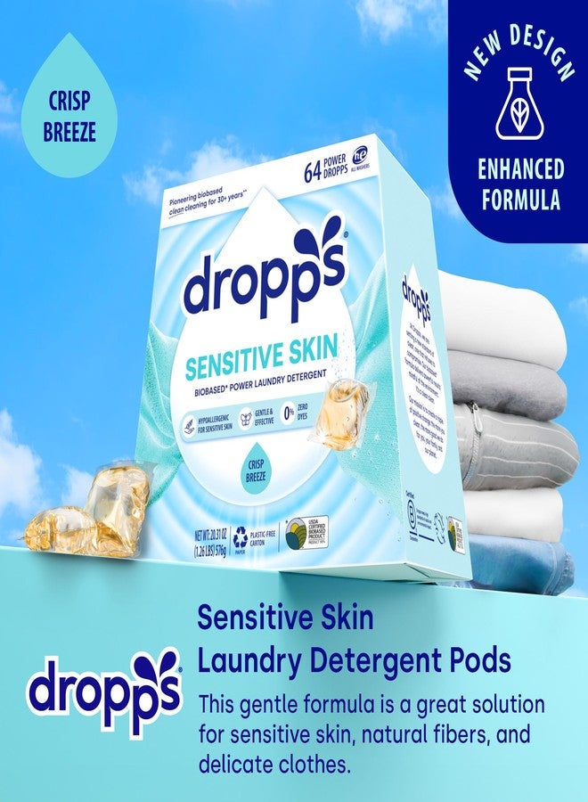 Dropps Sensitive Skin Laundry Detergent Pods, Crisp Breeze (64 Count) - Dermatologist Tested Laundry Pods - HE Compatible Laundry Supplies for Clean Clothes, Vegan & Dye-Free - Image 2