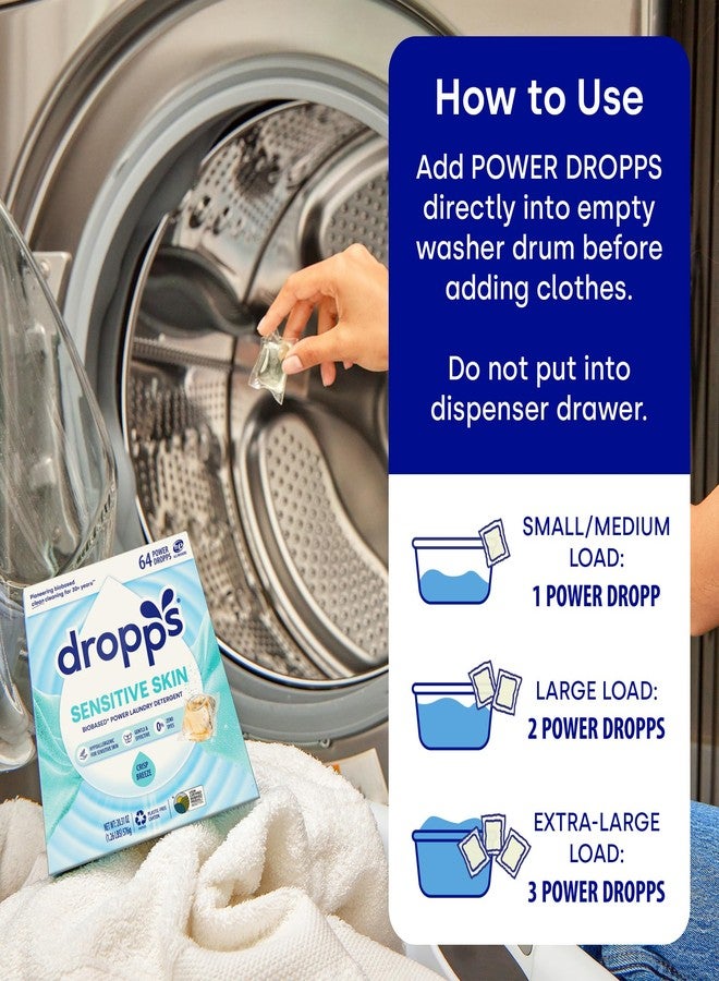 Dropps Sensitive Skin Laundry Detergent Pods, Crisp Breeze (64 Count) - Dermatologist Tested Laundry Pods - HE Compatible Laundry Supplies for Clean Clothes, Vegan & Dye-Free - Image 4