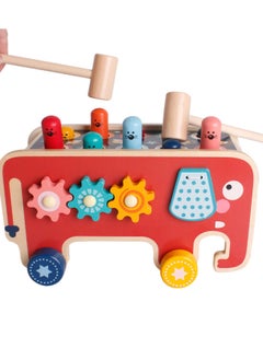 maffick Wooden Hammering and Pounding Toys Nail Hammer Stool Pull Along Elephant Gopher Toy Desktop Hitting Mouse and Hamster Game Toddler Drag Toys Boys and Girls Gift  - Image 1