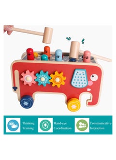 maffick Wooden Hammering and Pounding Toys Nail Hammer Stool Pull Along Elephant Gopher Toy Desktop Hitting Mouse and Hamster Game Toddler Drag Toys Boys and Girls Gift  - Image 4