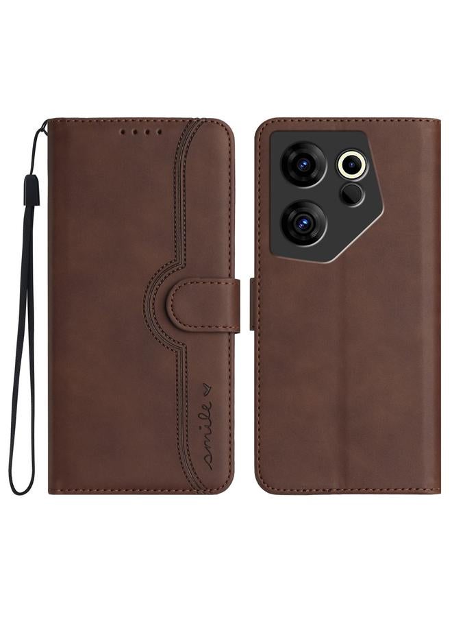 جراب جلدي ملمس ناعم لهاتف Tecno Camon 20 Premier بنقشة قلب (بني)