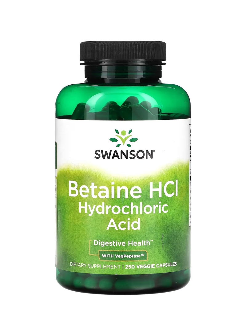 Swanson, Betaine HCl Hydrochloric Acid with VegPeptase, 250 Veggie Capsules