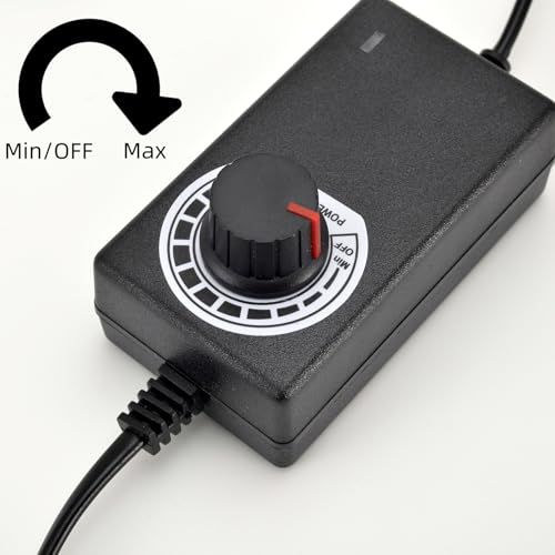 Tokatuker 12V PC Fan Speed Controller, Fan Power Supply 100-240V AC to 3-12V DC 36W Adjustable, with Fan Splitter Cable 4X 3pin or 4pin Connector AC DC Adapter - Image 2