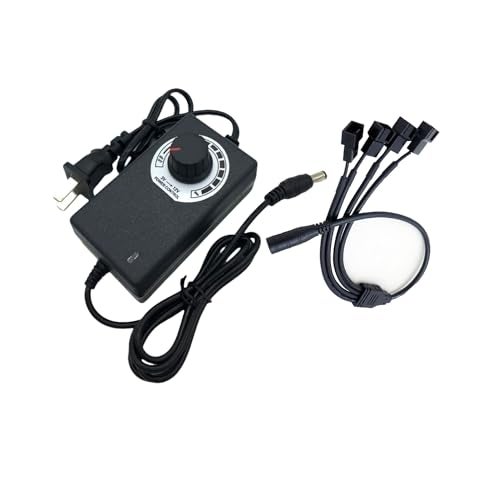 Tokatuker 12V PC Fan Speed Controller, Fan Power Supply 100-240V AC to 3-12V DC 36W Adjustable, with Fan Splitter Cable 4X 3pin or 4pin Connector AC DC Adapter - Image 1