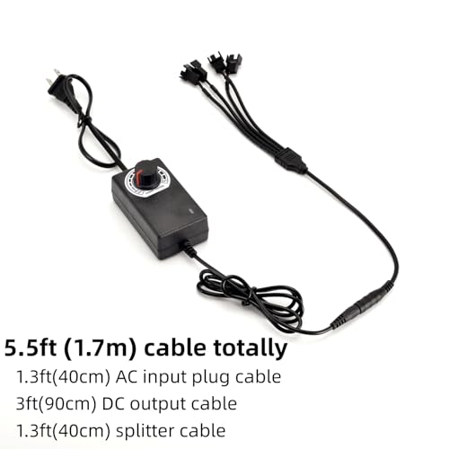 Tokatuker 12V PC Fan Speed Controller, Fan Power Supply 100-240V AC to 3-12V DC 36W Adjustable, with Fan Splitter Cable 4X 3pin or 4pin Connector AC DC Adapter - Image 3