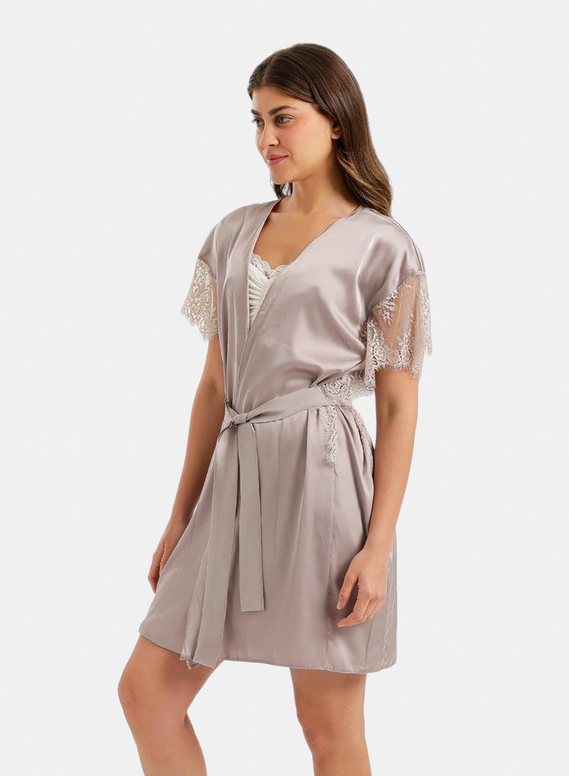 Carina Lace-Sleeve Satin Robe - Image 2
