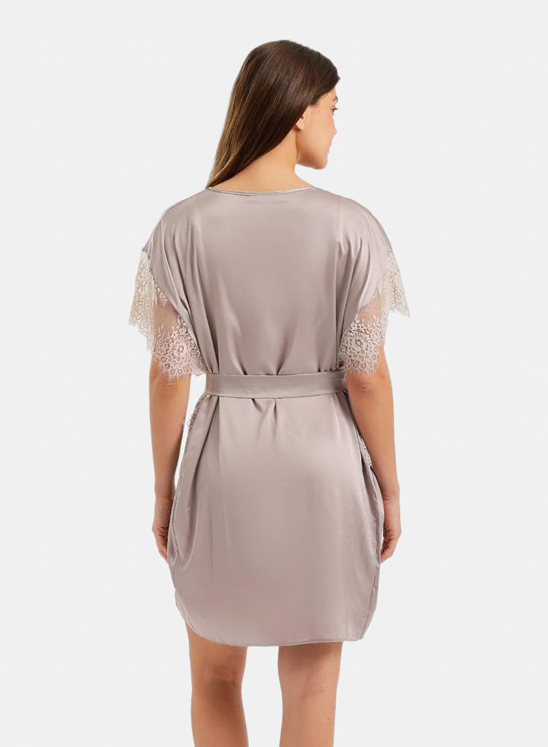 Carina Lace-Sleeve Satin Robe - Image 4