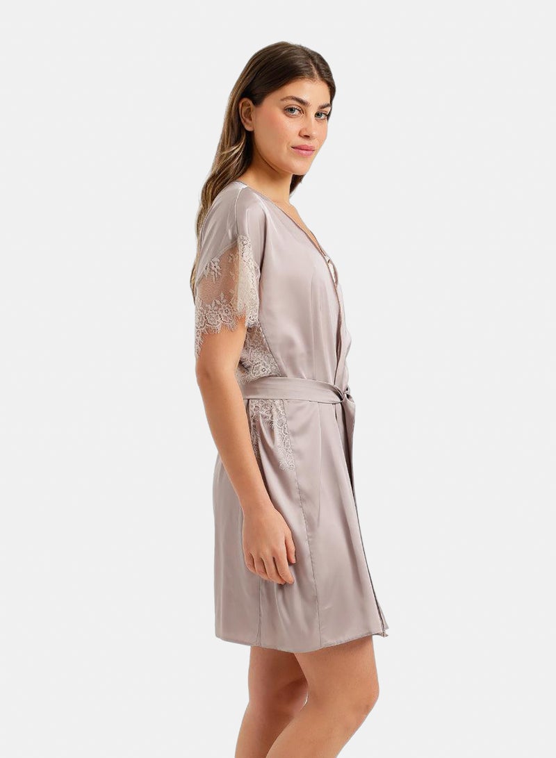 Carina Lace-Sleeve Satin Robe - Image 3
