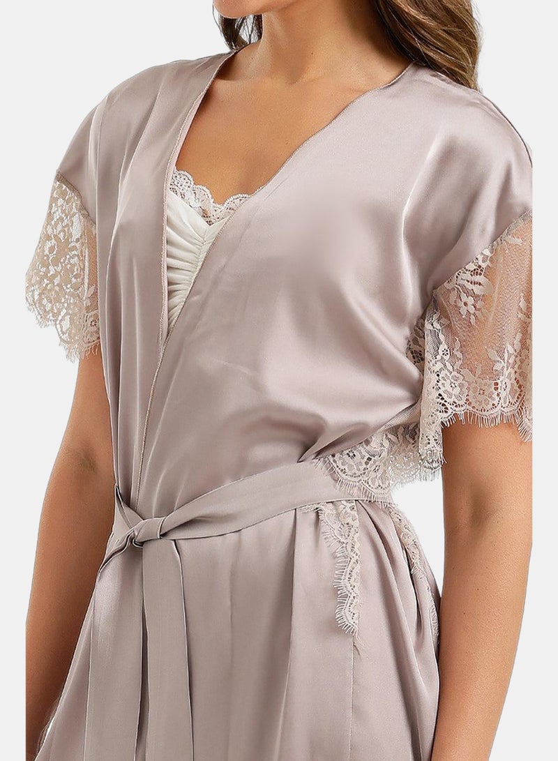 Carina Lace-Sleeve Satin Robe - Image 5