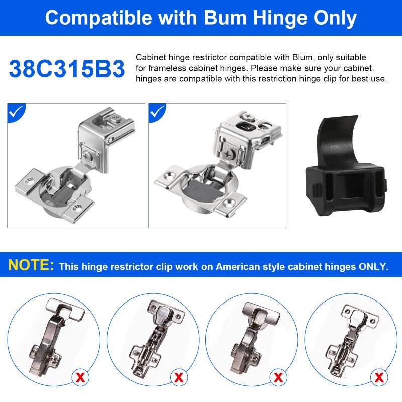 LEWEREST 50 PCS Cabinet Hinge Restrictor 38C315B3 for Blum, 86 Degree Opening Angle Restriction Hinges Clip for Soft Close Hinge Limiter Clips for Kitchen Cabinets Door, Compatible with Blumotion Compact Hinge - Image 2