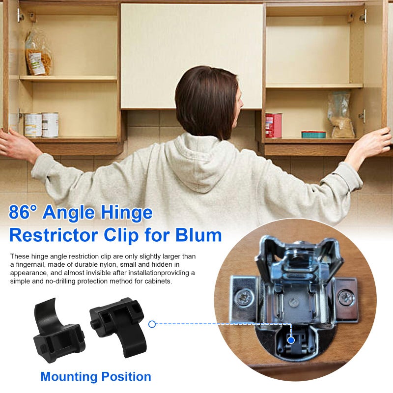 LEWEREST 50 PCS Cabinet Hinge Restrictor 38C315B3 for Blum, 86 Degree Opening Angle Restriction Hinges Clip for Soft Close Hinge Limiter Clips for Kitchen Cabinets Door, Compatible with Blumotion Compact Hinge - Image 3
