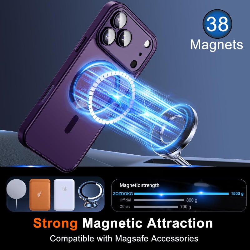 ZOZDOKG Magnetic for iPhone 17 Pro Max Case with Privacy Screen Protector & Camera Protection, Compatible with MagSafe Matte Shockproof Phone Case for iPhone 17 ProMax Women Girls, Purple - Image 3