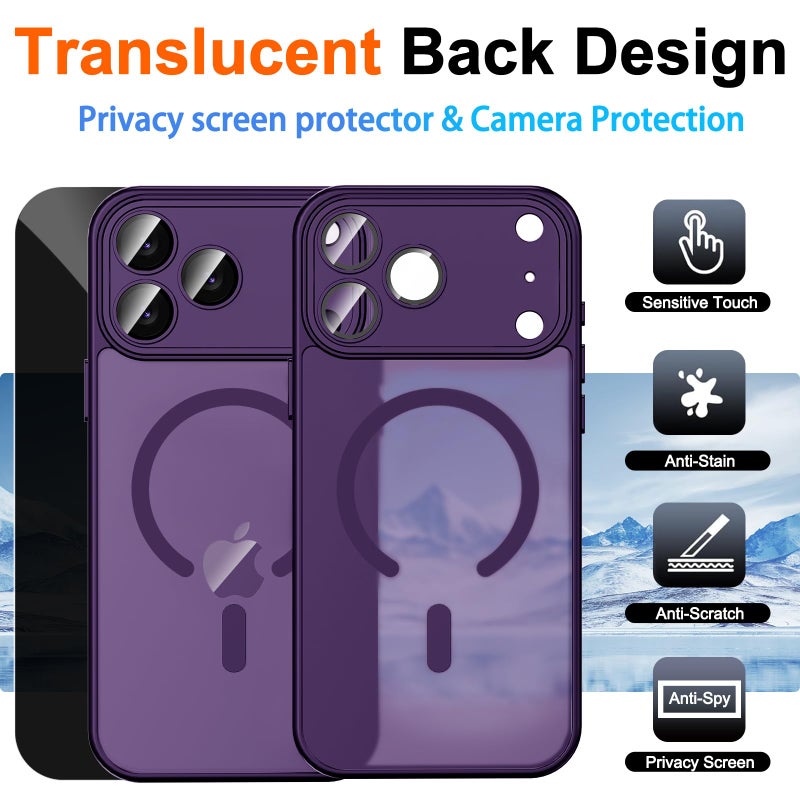 ZOZDOKG Magnetic for iPhone 17 Pro Max Case with Privacy Screen Protector & Camera Protection, Compatible with MagSafe Matte Shockproof Phone Case for iPhone 17 ProMax Women Girls, Purple - Image 2