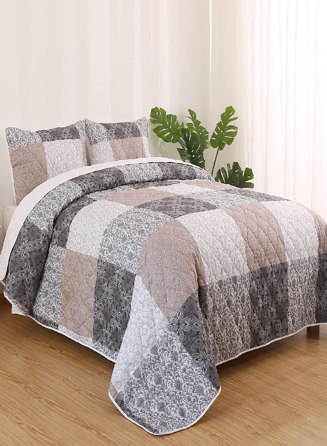 HOMBYS HOMBYS Oversized King Bedspread 128x120, Lightweight & Soft Oversized King Quilt Set, Patchwork Floral Coverlet with Shams for All Seasons-Grey&White&Brown  - Image 5