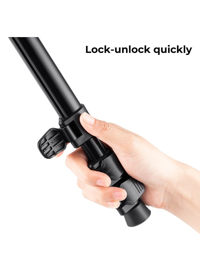 K&F Concept Portable Camera Tripod Stand Aluminum Alloy 162cm/63.8in Max. Height 3kg/6.6lbs Load Capacity Photography Travel Tripod with Phone Holder Carrying Bag for DSLR Cameras Smartphones  - Image 4