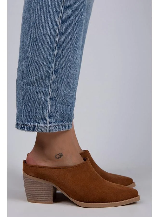 Manijero  Stella Women's Genuine Leather Western Tan - Suede Slippers - Brown for Women | Best Price UAE