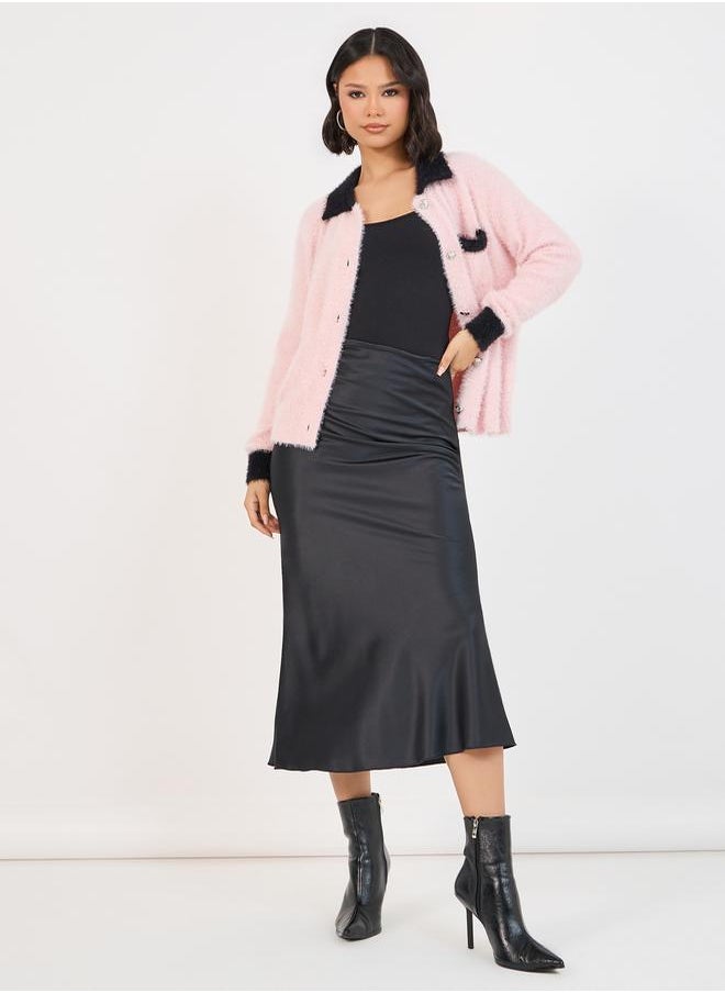 Styli Regular Fit Fuzzy Yarn Cardigan with Contrast Cuff  - Image 2