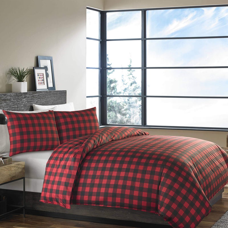 Eddie Bauer - Twin Duvet Cover Set, Cotton Reversible Bedding, Buffalo Plaid Bedding Set (Red/Black, Twin) - Image 2