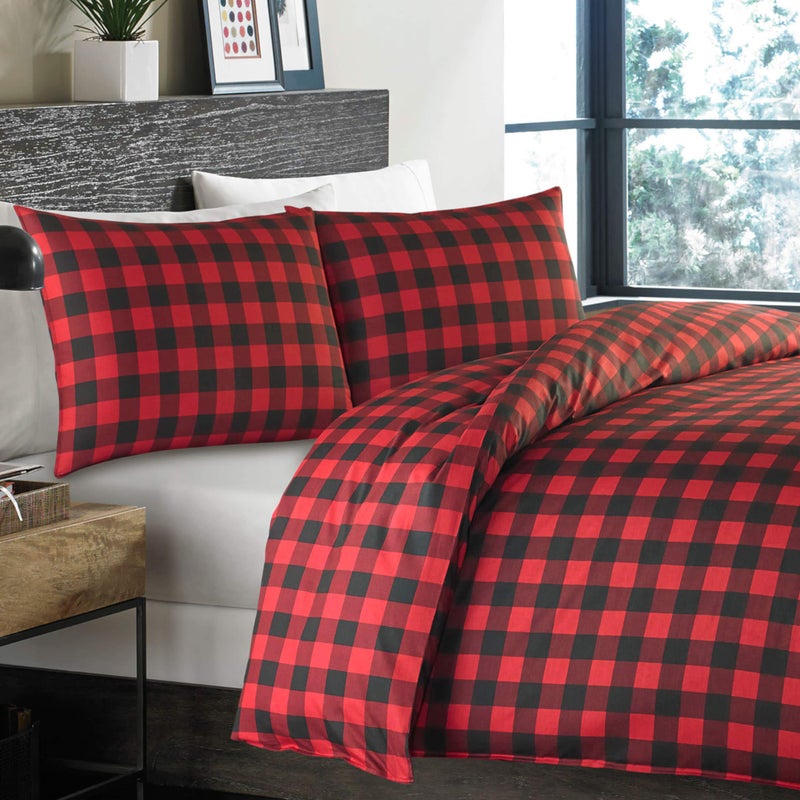 Eddie Bauer - Twin Duvet Cover Set, Cotton Reversible Bedding, Buffalo Plaid Bedding Set (Red/Black, Twin) - Image 4