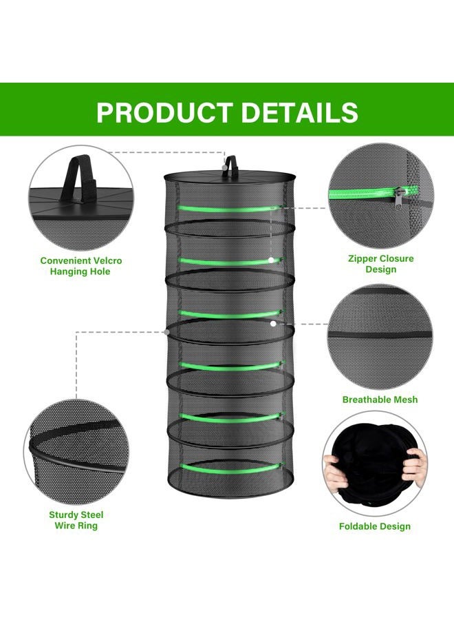iPower 2ft 6-Layer Foldable Herb Mesh Dry Rack Hanging Drying Net with Zippers Heavy Duty Ring for Hydroponic Plant, Free Storage Bag and Hook Included, New - Image 3