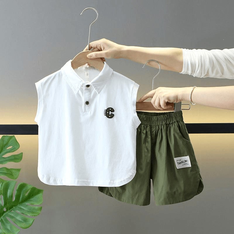 Boys'' Summer Vest Set, New Style Cool and Stylish Summer Outfit for Babies, Children''s Sleeveless Shirt, Trendy Clothes - Image 1