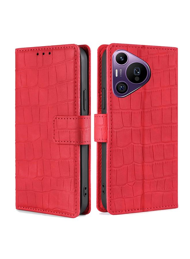 زبون جراب لهاتف Huawei Pura 70 Pro / 70 Pro+ 5G مصنوع من الجلد بمشبك مغناطيسي من جلد التمساح - Image 1