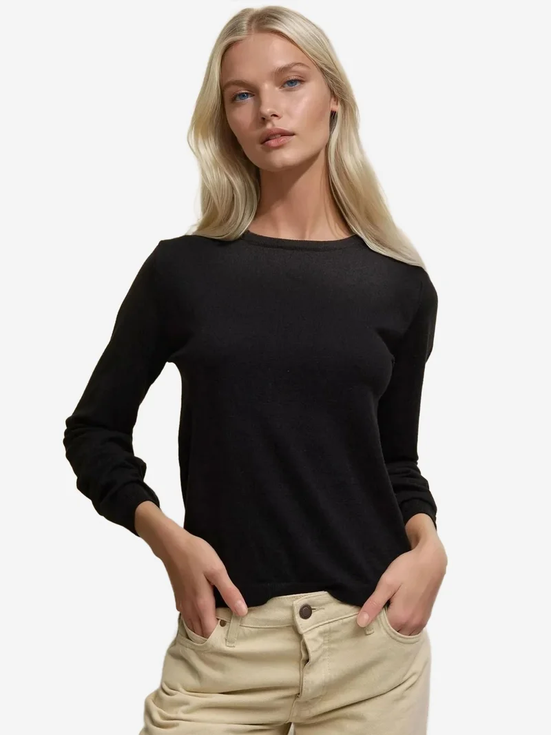 HICCUP Viscose Blend Crew Neck Basic Sweater