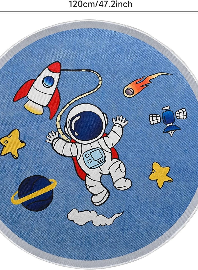 Choc chick Space Kids Rug for Playroom Bedroom, Blue Round Area Rugs, Non-Slip Play Mat, Children Toddlers Boys Room Decor 4ft - Image 3