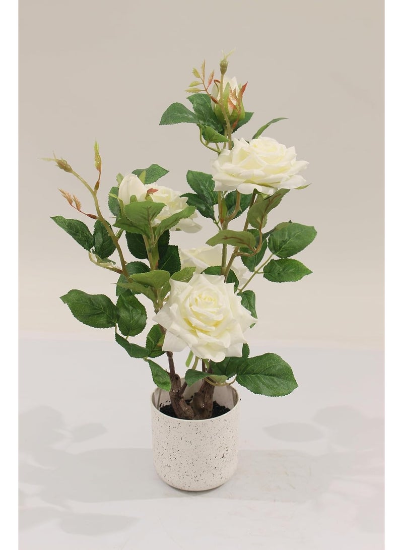 Marcolo Artificial White Rose Bonsai Tree 40cm with Decorative Pot | Faux Rose Flower Indoor Plant for Home, Office Desk & Table Decor - Image 2