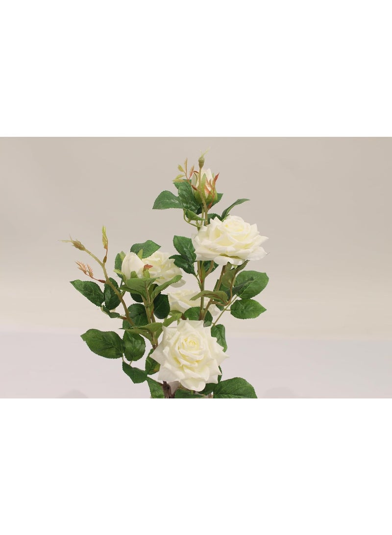 Marcolo Artificial White Rose Bonsai Tree 40cm with Decorative Pot | Faux Rose Flower Indoor Plant for Home, Office Desk & Table Decor - Image 3