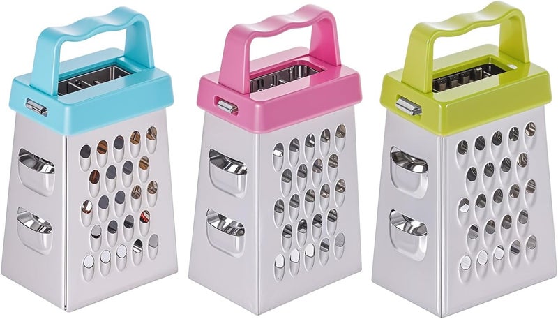 ElevateTech Mini Cheese Grater, 3Pcs Stainless Steel Box Grater with Handle Professional Cheese Slicer Grater for Kitchen Slicer Cheese Ginger Vegetable Multifunction Dishwasher Safe - Image 1